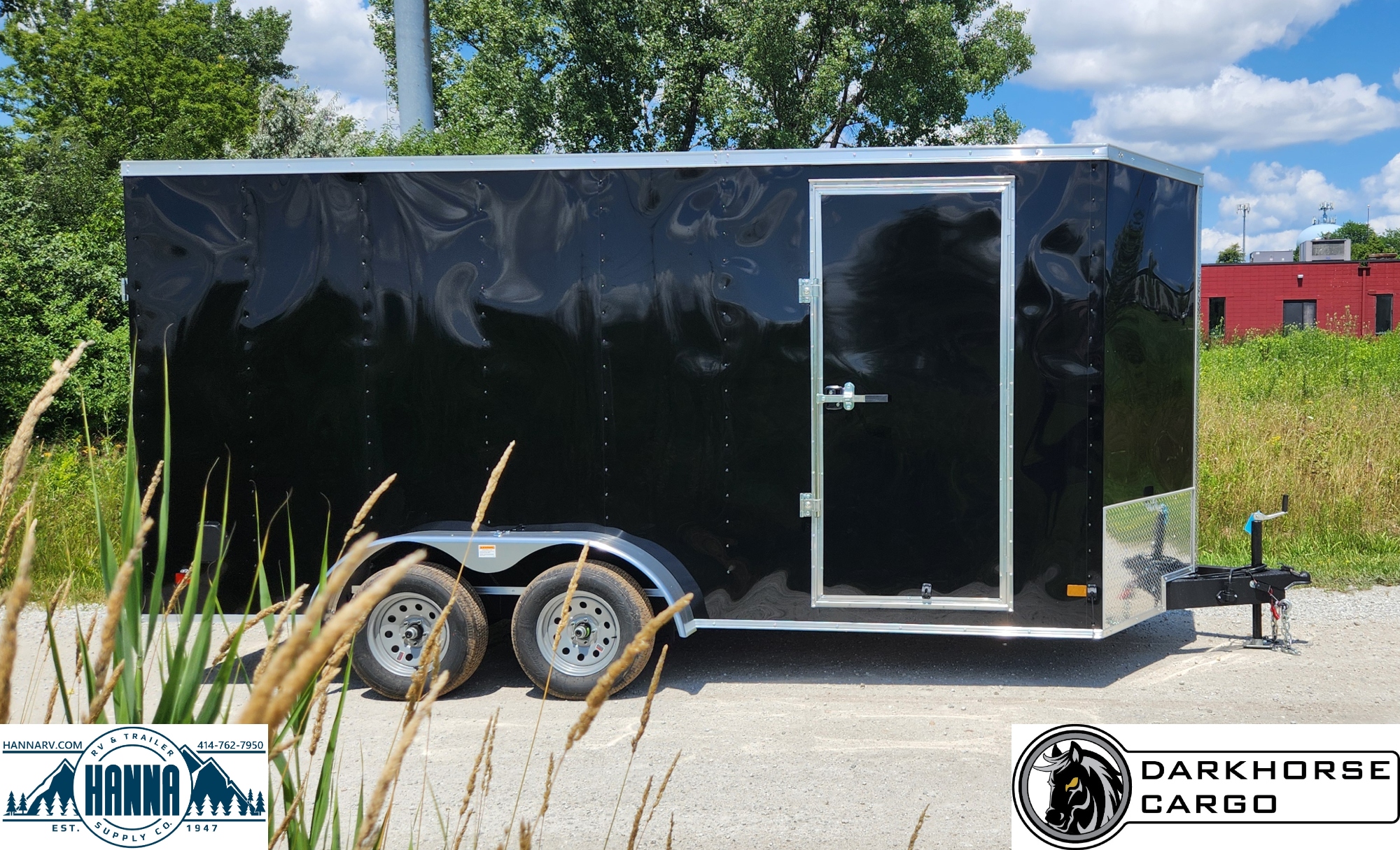 DarkHorse 7X16 Wedge Nose Tandem Axle Steel Cargo Trailer with Ramp Door, 12" Extra Height - 1500 Series - Black